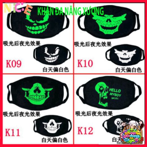 Khẩu Trang Dạ Quang Anime Skull - Bảo Vệ và Thời Trang Cho Halloween, Tiệc Tùng, Cosplay - Cotton Mềm Mại, Kích Thước 11x16.5 cm