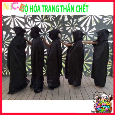 Bộ Trang Phục Thần Chết Halloween Nam Nữ - Y Phục Độc Đáo Kèm Mặt Nạ và Găng Tay, Phong Cách ấn Tượng Cho Tiệc Hóa Trang
