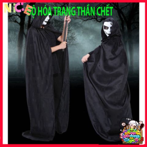 Bộ Trang Phục Thần Chết Halloween Nam Nữ - Y Phục Độc Đáo Kèm Mặt Nạ và Găng Tay, Phong Cách ấn Tượng Cho Tiệc Hóa Trang