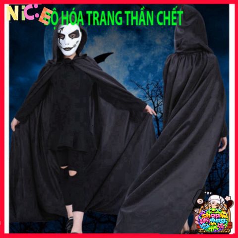 Bộ Trang Phục Thần Chết Halloween Nam Nữ - Y Phục Độc Đáo Kèm Mặt Nạ và Găng Tay, Phong Cách ấn Tượng Cho Tiệc Hóa Trang