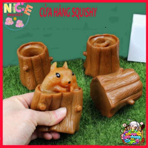 SÓC NÂU TRỐN TRONG GỐC CÂY Squishy Mochi - Đồ Chơi Thư Giãn Dễ Thương, Giải Tỏa Stress, Món Quà Tuyệt Vời Cho Trẻ Em Và Người Lớn