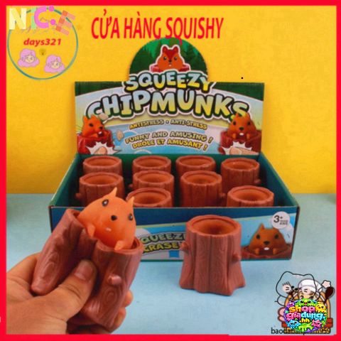 SÓC NÂU TRỐN TRONG GỐC CÂY Squishy Mochi - Đồ Chơi Thư Giãn Dễ Thương, Giải Tỏa Stress, Món Quà Tuyệt Vời Cho Trẻ Em Và Người Lớn