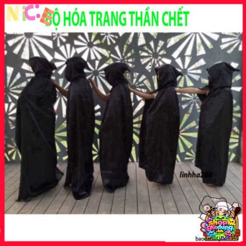 Bộ Trang Phục Thần Chết Halloween Cao Cấp Cho Nam Nữ - Áo Quần Ma Quái Kèm Mặt Nạ Huyền Bí và Găng Tay ấn Tượng