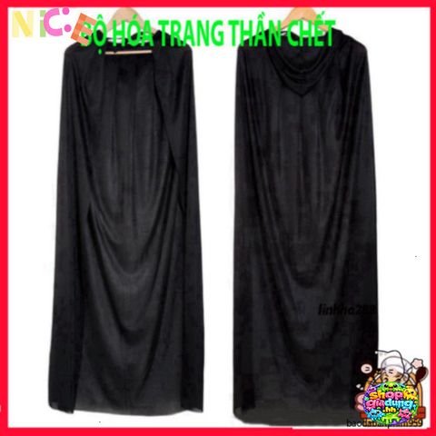 Bộ Trang Phục Thần Chết Halloween Cao Cấp Cho Nam Nữ - Áo Quần Ma Quái Kèm Mặt Nạ Huyền Bí và Găng Tay ấn Tượng