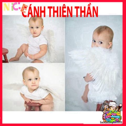 Bộ Cánh Thiên Thần Trắng Xinh Đẹp Cho Bé - Phụ Kiện Hóa Trang Halloween, Kèm Đuôi Lấp Lánh và Gậy Ma Thuật