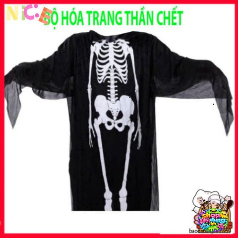 Bộ trang phục Halloween Áo Xương, Găng Tay & Mặt Nạ Thần Chết cho Tiệc Hóa Trang - Thể hiện Phong Cách Ma Quái Ấn Tượng