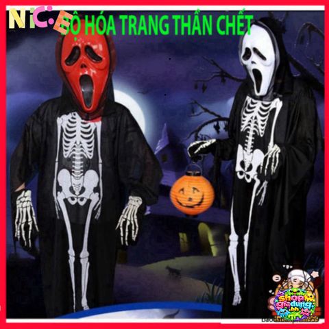 Bộ trang phục Halloween Áo Xương, Găng Tay & Mặt Nạ Thần Chết cho Tiệc Hóa Trang - Thể hiện Phong Cách Ma Quái Ấn Tượng