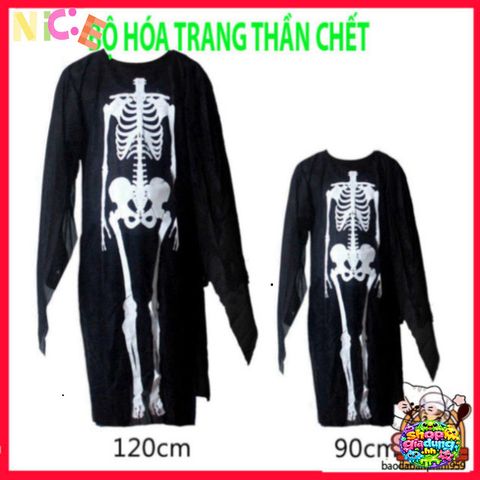 Bộ trang phục Halloween Áo Xương, Găng Tay & Mặt Nạ Thần Chết cho Tiệc Hóa Trang - Thể hiện Phong Cách Ma Quái Ấn Tượng