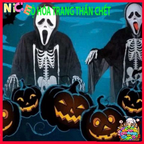 Bộ trang phục Halloween Áo Xương, Găng Tay & Mặt Nạ Thần Chết cho Tiệc Hóa Trang - Thể hiện Phong Cách Ma Quái Ấn Tượng