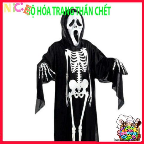 Bộ đồ hóa trang thần chết Halloween - Áo xương đầu lâu ma quái và mặt nạ độc đáo cho tiệc tùng, chụp ảnh và sự kiện mùa lễ hội