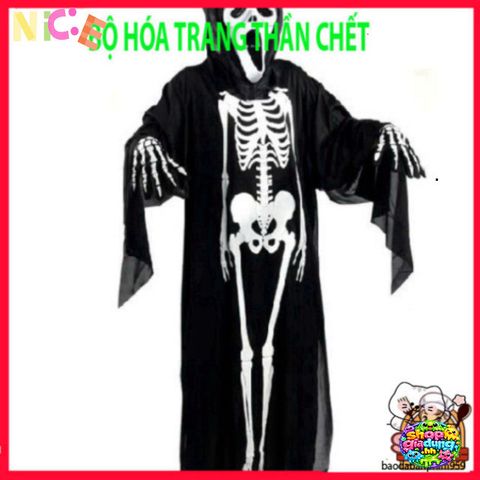 Bộ đồ hóa trang thần chết Halloween - Áo xương đầu lâu ma quái và mặt nạ độc đáo cho tiệc tùng, chụp ảnh và sự kiện mùa lễ hội