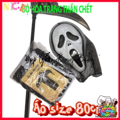 Bộ Trang Phục Hóa Trang Thần Chết Halloween - Áo Choàng, Mặt Nạ & Găng Tay Cho Bé & Người Lớn - Phù Hợp Với Các Kích Cỡ Khác Nhau