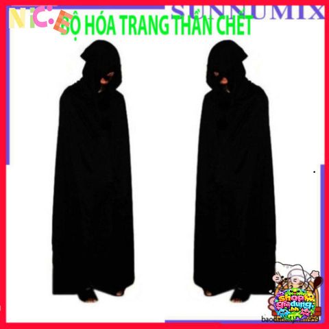 Bộ Trang Phục Halloween Thần Chết 3 Món - Áo Choàng và Găng Tay Xương Độc Đáo cho Tiệc Hóa Trang và Lễ Hội Ma Quái