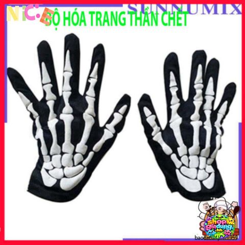 Bộ Trang Phục Halloween Thần Chết 3 Món - Áo Choàng và Găng Tay Xương Độc Đáo cho Tiệc Hóa Trang và Lễ Hội Ma Quái