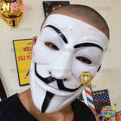 Mặt Nạ Hacker Anonymous Vàng và Trắng - Phụ Kiện Thời Trang Độc Đáo Cho Tiệc Halloween & Lễ Hội