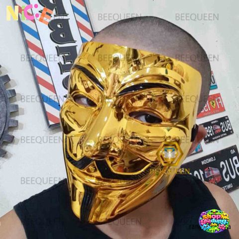 Mặt Nạ Hacker Anonymous Vàng và Trắng - Phụ Kiện Thời Trang Độc Đáo Cho Tiệc Halloween & Lễ Hội
