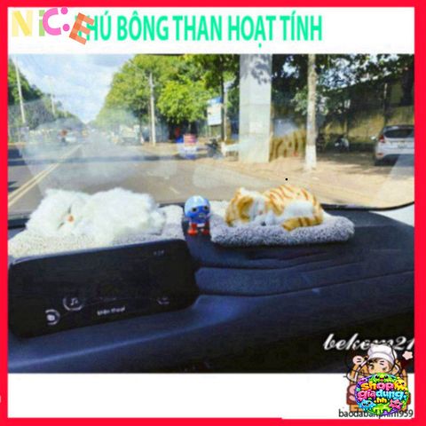 Mèo Bông Trắng Lõi Than Hoạt Tính - Khử Mùi & Lọc Khí Ô Tô - Phụ Kiện Trang Trí Dễ Thương cho Xe Hơi