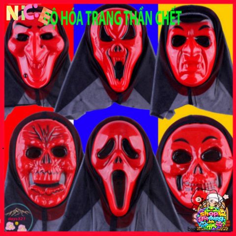 Mặt Nạ Scream Đỏ - Phụ Kiện Halloween Kinh Dị - Đồ Trang Trí Cosplay Thần Chết Độc Đáo cho Tiệc Trung Thu