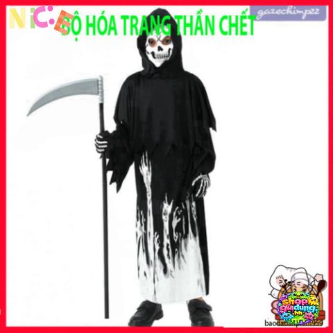Bộ trang phục Áo Choàng Thần Chết cho trẻ em - Halloween Cosplay với mũ và găng tay, Phát sáng trong bóng tối, Thời trang thú vị cho bé