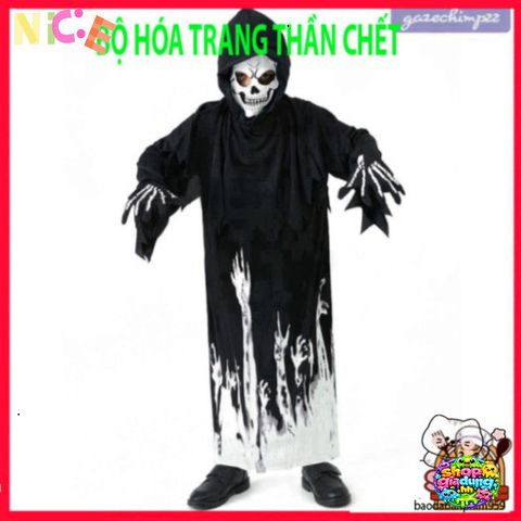 Bộ trang phục Áo Choàng Thần Chết cho trẻ em - Halloween Cosplay với mũ và găng tay, Phát sáng trong bóng tối, Thời trang thú vị cho bé
