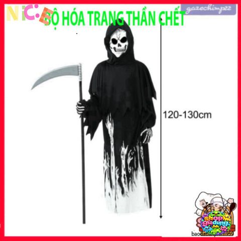 Bộ trang phục Áo Choàng Thần Chết cho trẻ em - Halloween Cosplay với mũ và găng tay, Phát sáng trong bóng tối, Thời trang thú vị cho bé