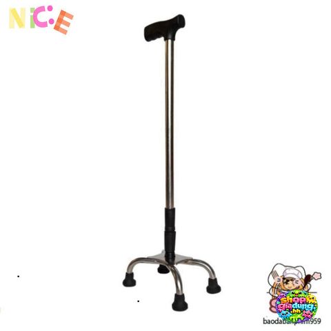 Gậy Tập Đi 4 Chân Chắc Chắn cho Người Cao Tuổi - Điều Chỉnh Cao, Chất Liệu Inox Bền Bỉ, Chân Đế Cao Su Chống Trơn Trượt