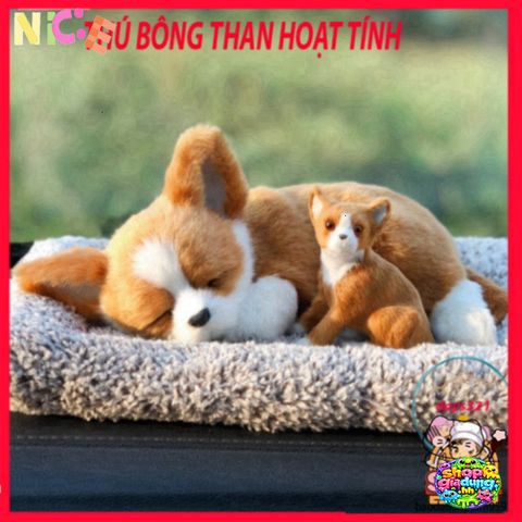 Gấu Bông Khử Mùi Xe Shiba Mẹ Con - Đồ Chơi Thú Cưng Dễ Thương Bằng Than Hoạt Tính, Phụ Kiện Trang Trí Xe Hơi