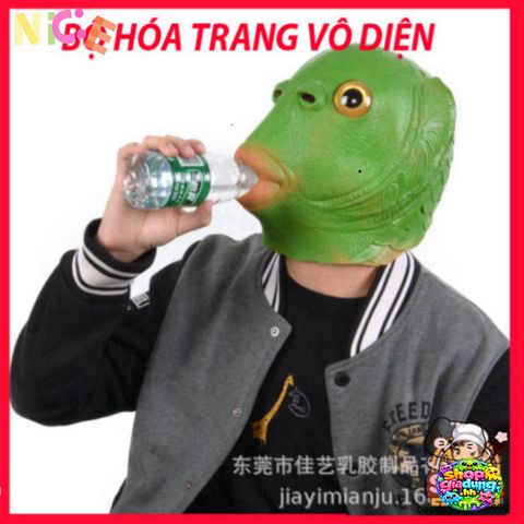 Mặt Nạ Silicon Hình Đầu Cá Xanh - Đồ Trang Trí Cosplay Tiệc Halloween Giáng Sinh Vui Nhộn - Độc Đảo và Sáng Tạo