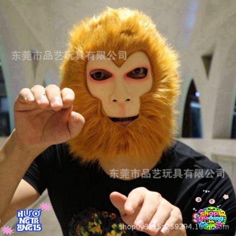 Mặt Nạ Cosplay Tôn Ngộ Không - Cao Cấp, Độc Đáo, Lông Nâu Vải Cao Su, Phù Hợp Tiệc Tùng và Sự Kiện Hóa Trang