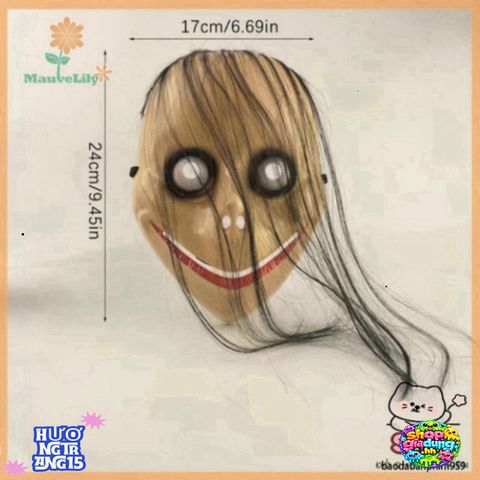 Mặt Nạ Halloween Ma Quái Hình Chữ V Với Tóc Dài - Phụ Kiện Trang Trí Hoá Trang Cho Người Lớn 17x24cm