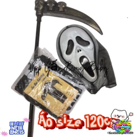 Bộ Trang Phục Hóa Trang Thần Chết Halloween - Áo Bộ Xương + Mặt Nạ Ma + Lưỡi Hái 1m - Phụ Kiện Cuốn Hút Cho Lễ Hội Ma Quái