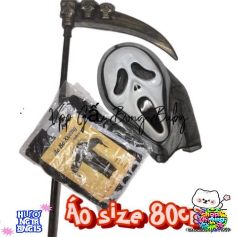 Bộ Trang Phục Hóa Trang Thần Chết Halloween - Áo Bộ Xương + Mặt Nạ Ma + Lưỡi Hái 1m - Phụ Kiện Cuốn Hút Cho Lễ Hội Ma Quái