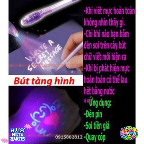 Bút Viết Tàng Hình Chất Lượng Cao - Công Cụ Đặc Biệt Để Viết, Đánh Dấu Vô Hình Chỉ Hiện Dưới Ánh Đèn LED Tím - Quà Tặng Độc Đáo