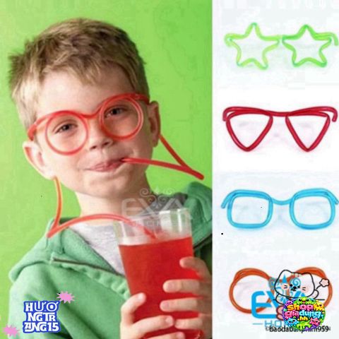 Bộ ống hút hình kính sáng tạo - 4 mẫu gọng tròn, sao, tim, vuông - Phụ kiện tiệc tùng vui nhộn cho trẻ em và gia đình