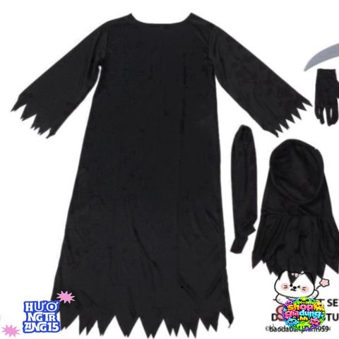 Bộ Trang Phục Hades Thần Chết Cho Trẻ Em - Halloween Độc Đáo với Lưỡi Hái và Mũ Thời Thượng, Phong Cách Huyền Bí