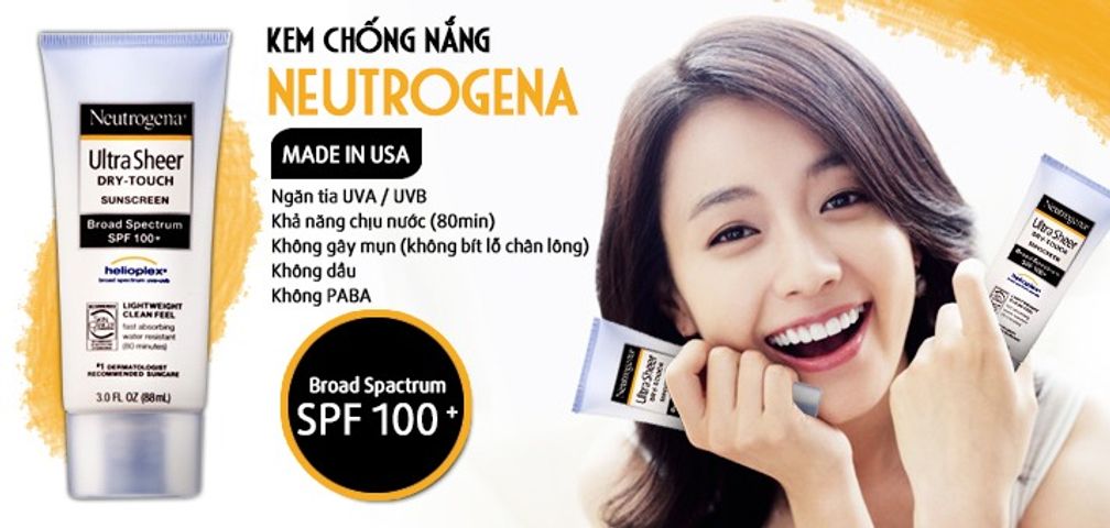 Kem chống nắng Neutrogena Ultra Sheer Dry Touch SPF 100+ - Bảo vệ da toàn diện, không nhờn dính, thẩm thấu nhanh 88ml Ch