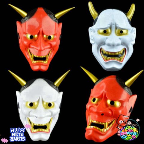 Mặt Nạ Hóa Trang Oni Noh Hannya - Phụ Kiện Halloween Nhật Bản Độc Đáo Với 2 Sừng, Giúp Bạn Nổi Bật Trong Bữa Tiệc