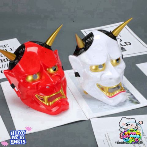 Mặt Nạ Hóa Trang Oni Noh Hannya - Phụ Kiện Halloween Nhật Bản Độc Đáo Với 2 Sừng, Giúp Bạn Nổi Bật Trong Bữa Tiệc