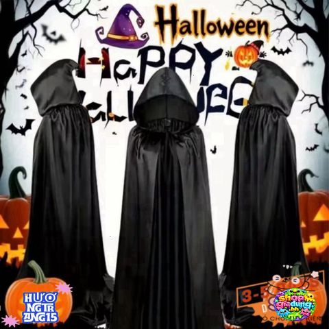Áo Choàng Phù Thủy Halloween Đen Chất Liệu Polyester - Trang Phục Cosplay Độc Đáo, Kích Thước M-XXL