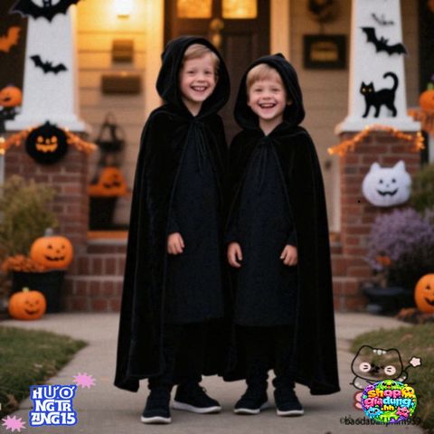 Áo Choàng Phù Thủy Halloween Đen Chất Liệu Polyester - Trang Phục Cosplay Độc Đáo, Kích Thước M-XXL