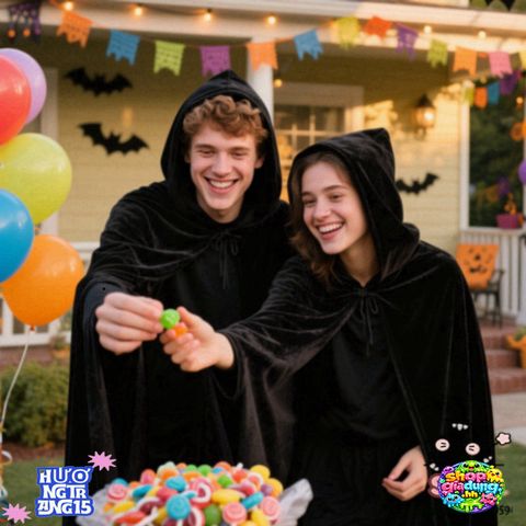 Áo Choàng Phù Thủy Halloween Đen Chất Liệu Polyester - Trang Phục Cosplay Độc Đáo, Kích Thước M-XXL