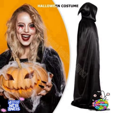 Áo Choàng Phù Thủy Halloween Đen Chất Liệu Polyester - Trang Phục Cosplay Độc Đáo, Kích Thước M-XXL