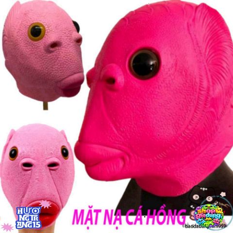 Mặt Nạ Cá HỒNG Silicone + Mũ Ếch Xanh - Phụ Kiện Hóa Trang Độc Đáo cho Halloween và Tiệc Tùng, Giải Trí Sáng Tạo
