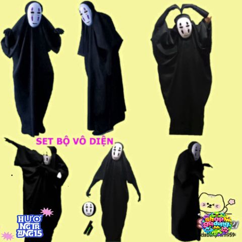 Bộ Trang Phục Ma Quái Halloween - Áo Choàng, Mặt Nạ và Găng Tay Đen Huyền Bí Dành Cho Người Lớn và Trẻ Nhỏ