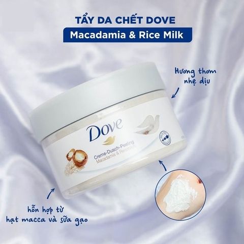 Tẩy Tế Bào Chết Dove Creme Dusch Peeling Macca và Sữa Gạo 225ml - Chăm sóc da tự nhiên, hiệu quả, làn da mềm mại, sáng khỏe
