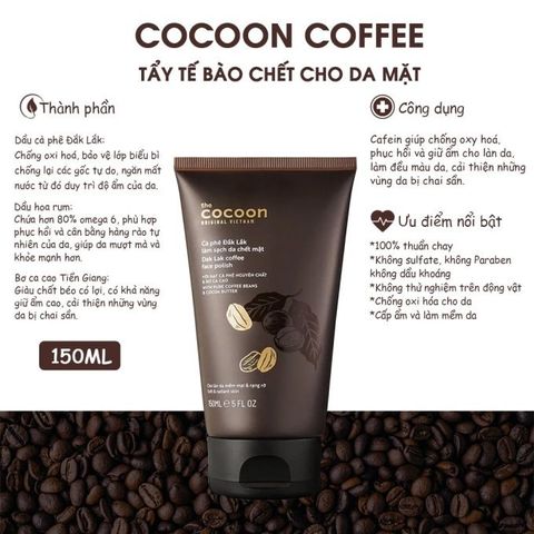Tẩy Tế Bào Chết Da Mặt Cocoon 150ml - Chăm Sóc Da Tươi Mới Từ Cà Phê Đắk Lắk, Làm Sáng & Mềm Da Tự Nhiên