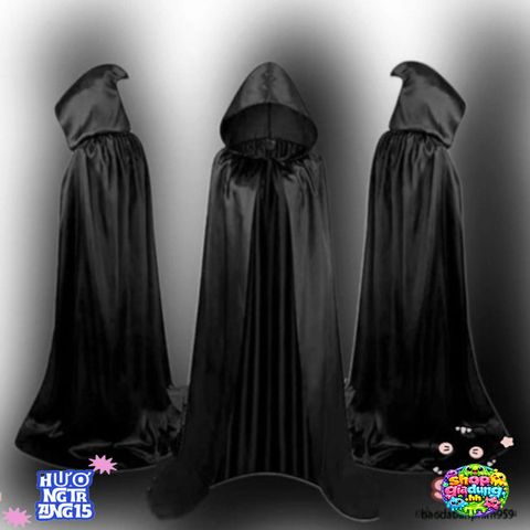 Áo Choàng Halloween Đen Phù Thủy - Trang Phục Cosplay Độc Đáo Cho Trẻ Em và Người Lớn, Kích Thước 90/120/140 cm