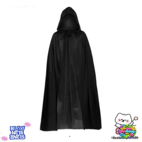 Áo Choàng Halloween Đen Phù Thủy - Trang Phục Cosplay Độc Đáo Cho Trẻ Em và Người Lớn, Kích Thước 90/120/140 cm