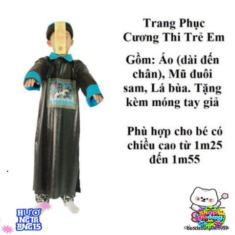 Bộ Trang Phục Cương Thi Trẻ Em - Áo Dài Huyền Bí, Mũ Đuôi Sam & Móng Tay Giả Cho Halloween, Tiệc Hóa Trang & Cosplay