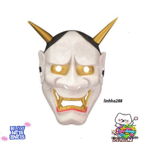 Mặt Nạ Hóa Trang Quỷ Vương Hannya Oni 2 Sừng - Phụ Kiện Halloween Độc Đáo Cho Bữa Tiệc Hóa Trang